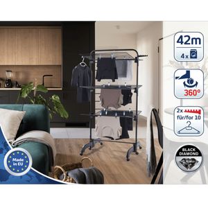 Leifheit droogtoren Pegasus 420 Solid Comfort - 42 m drooglengte - incl. wieltjes en incl. kledinghangers - zwart