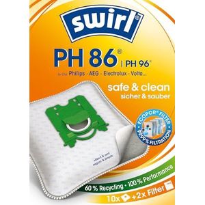 Swirl 6767103 PH 86 MicroPor Plus Pak van 10 stofzuigerzakken voor Philips, AEG, Electrolux en Volta Hypoallergene stofzuiger, duurzame en hoge zuigkracht, met 2 filters