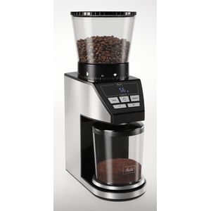 Melitta 1027-01 SST BK elektrische koffiemolen Calibra met kegelmaalwerk en LCD-display, en geïntegreerde weegschaal, 39 maalgradeninstellingen, capaciteit: 375 g, 160, zwart/roestvrij staal