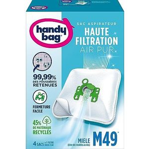 Handy Bag - Stofzuigerzakken M49 x4 - Compatibel met Miele, Hoover - 99,99% van het vastgehouden stof - Eenvoudig sluiten - Anti-allergeen filter - 45% gerecycled materiaal