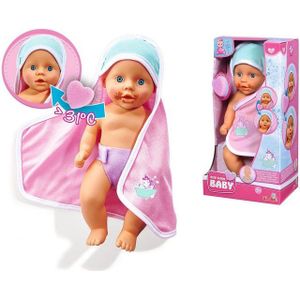 Simba - New Born Baby - Babypop voor in de bad - verandert van kleur - 30 cm - inclusief spons en handdoek - babypop