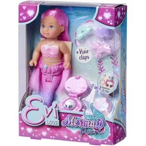 Simba 105733699 Evi Love Mermaid Pearl Poupée sirène avec pinces à cheveux et perle secrète pouvant être utilisée avec un anneau, 12 cm, à partir de 3 ans