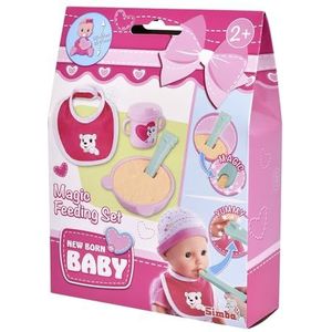 Simba New Born 105560515 Babyvoerset bestaande uit bord, pap, magische lepel, leerbeker en slabbetje voor poppen van 30 tot 43 cm, 4-delig, vanaf 2 jaar