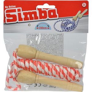 Simba 107301006 - Springtouw Super Jump, 3 assorti, slechts één artikel wordt geleverd, met naturel houten handvat, rood, blauw, of geel, touw 230cm, vanaf 5 jaar