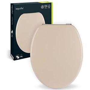 SITZPLATZ® Wc-bril Venezia in Bahama-beige, met robuuste houten kern, snelle bevestiging Fast-Fix met roestvrije metalen scharnieren, wc-deksel in ovale standaard O-vorm universeel, beige, 21891 7