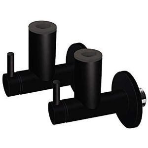 aquaSu® Design hoekventielen in mat zwart | set van 2 | keramische afdichtschijven | wandrozetten | elegant design | standaard aansluiting: 1/2 IG | Ø 10 mm | messing | 22696 7