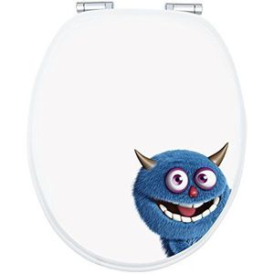 SITZPLATZ® Wc-bril met softclose, grappig decor Monster Ecky, toiletbril met houten kern en Fast Fix snelbevestiging, universele O-vorm, metalen scharnieren, toiletdeksel grappig, 40276 7