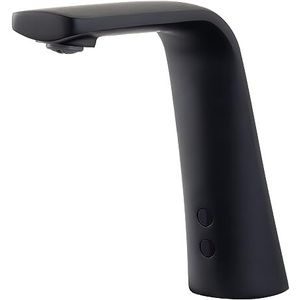 'aquaSu® Lugano wastafelarmatuur met sensor, contactloze waterkraan voor de badkamer, koudwaterventiel, standaard bevestiging, messing kern, zwart, 799157