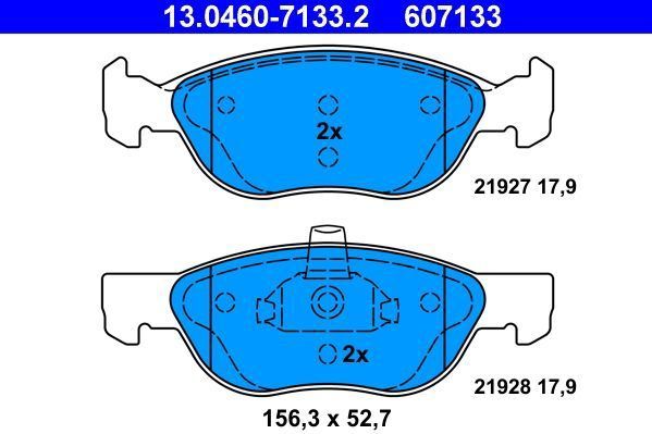 ATE - Remblokkenset - Vooras - Set assen - 156,3 mm breedte - 52,7 mm hoogte - 17,9 mm dikte