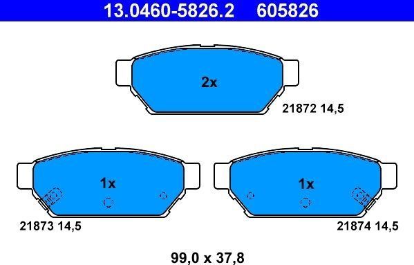 ATE Remblokkenset MITSUBISHI,PROTON 13.0460-5826.2 MB928314,MR205377,MR389569 MZ690343,X3516003