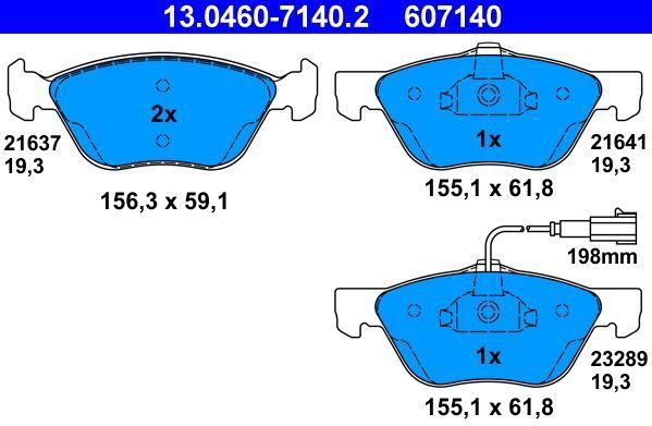 ATE - Remblokkenset - Set Assen - Vooras - Inclusief Slijtageindicator