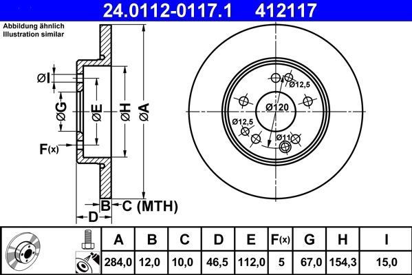 ATE - Remschijf - Gecoat - Vooras - 284 mm - 12 mm dik