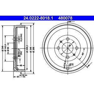 ATE - Remtrommel - Voor FIAT, PEUGEOT, CITROËN - Diameter 268 mm - Achteras