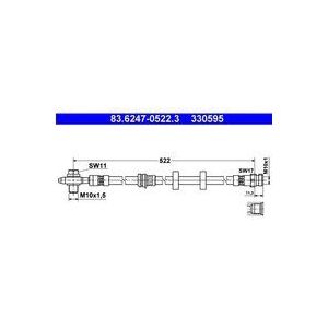 ATE - Remslang - 522 mm - Vooras - VW, SKODA, SEAT