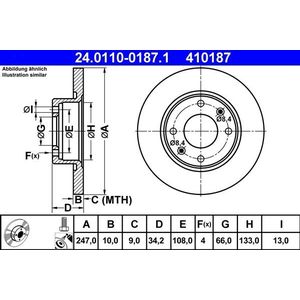 ATE - Remschijf - Gecoat - Vooras Achteras - 247 mm Buitendiameter - 4 Gaten