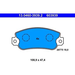 ATE Remblokkenset FIAT,SEAT 13.0460-3939.2 5889226,5892309,71748384 792113,792589,793325,5889227,5951660,77362266,791906,792539