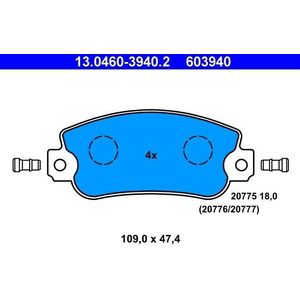 ATE Remblokkenset FIAT,SEAT,LANCIA 13.0460-3940.2 793322,793323,5892310 5892312,5951671,792561,792725