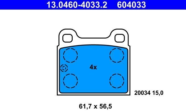 ATE Remblokkenset VW,OPEL,AUDI 13.0460-4033.2 34111116619,16806300,16844000 311698151E,411698151C,803698151A,4789100,311698151C,411698151B,803698151C