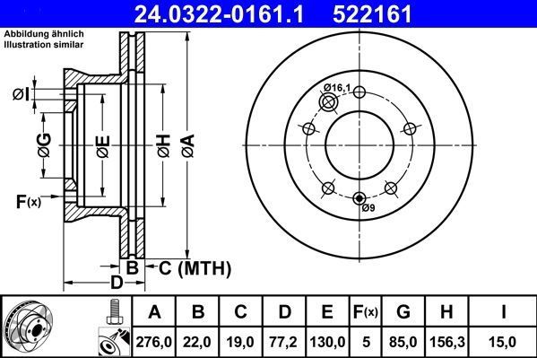 ATE - PowerDisc - Remschijf - Geventileerd - Vooras - Buitendiameter 276 mm