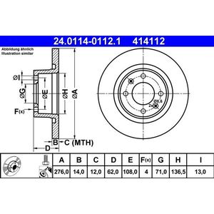 Citroen - Remschijf - Achter - Gecoat - Buitendiameter 276 mm - Dikte 14 mm