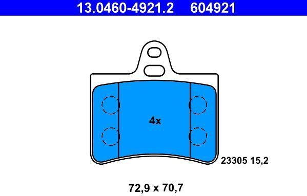 Citroen - Remblokken Set - Achter - Set van 4 Remblokken - 72,9 mm Breedte - 70,7 mm Hoogte - 15,2 mm Dikte