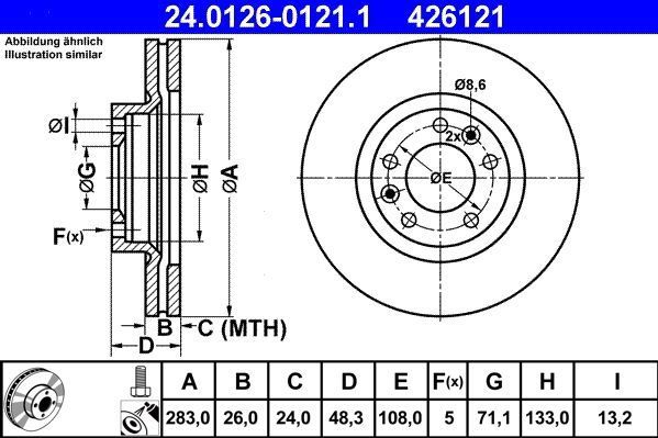 ATE - Remschijf - Geventileerd - Vooras - 283 mm - Gecoat