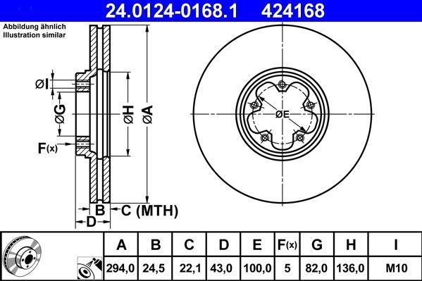 ATE - Remschijf - Geventileerd - Vooras - Gecoat - Buitendiameter 294 mm - Dikte 24,5 mm