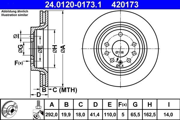 ATE Remschijf OPEL,FIAT,SAAB 24.0120-0173.1 46836490,71772548,569114 Remschijven 93171778,95526644,12762291,9191336