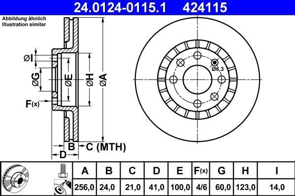 ATE - Remschijf - Geventileerd - Vooras - 256 mm - 24,0 mm Dikte
