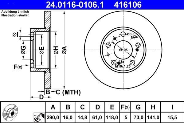 ATE Remschijf FIAT,PEUGEOT,CITROËN 24.0116-0106.1 7538682,ZF93500521,93500521 Remschijven 4246A0,4246H3