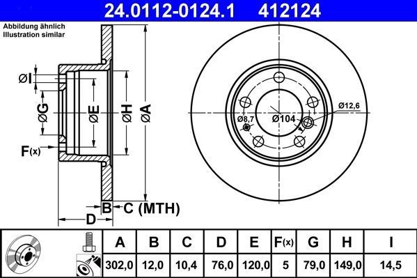 ATE - Remschijf - Remschijven - Vooras - Gecoat - 302 mm - 5 gaten