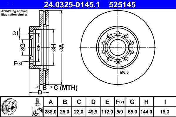 ATE - PowerDisc - Remschijf - Geventileerd - Vooras - Buitendiameter 288 mm