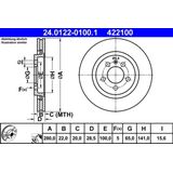 ATE - Remschijf - Geventileerd - Vooras - 280 mm - 22 mm Dikte - Geschikt voor VW en SEAT