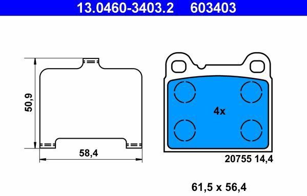 ATE - Remblokkenset - Achteras - Set assen - 13.0460-3403.2