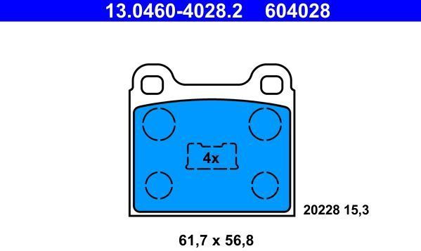 ATE - Remblokkenset - Set Assen - Vooras - Remsysteem ATE - 61,7 mm Breedte - 56,8 mm Hoogte - 15,3 mm Dikte