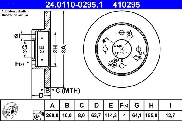 ATE - Remschijf - Remschijven - Achteras - Gecoat - Buitendiameter 260 mm - Dikte 10 mm