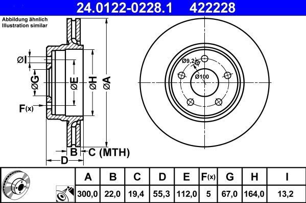 ATE Remschijf MERCEDES-BENZ,CHRYSLER 24.0122-0228.1 A2104230812,05135505AA,5135505AA Remschijven 2104230812