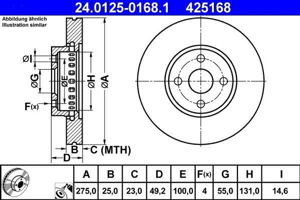 ATE - Remschijf - Geventileerd - 275 mm - Vooras - Gecoat