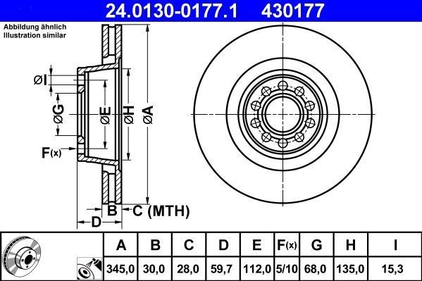 Audi - Remschijf - Geventileerd - Buitendiameter 345 mm - Remschijfdikte 30 mm