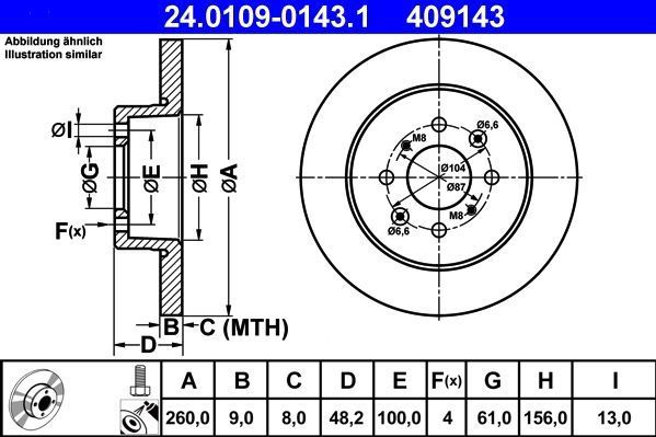 ATE - Remschijf - Remschijven - Gecoat - Buitendiameter 260 mm - Achteras