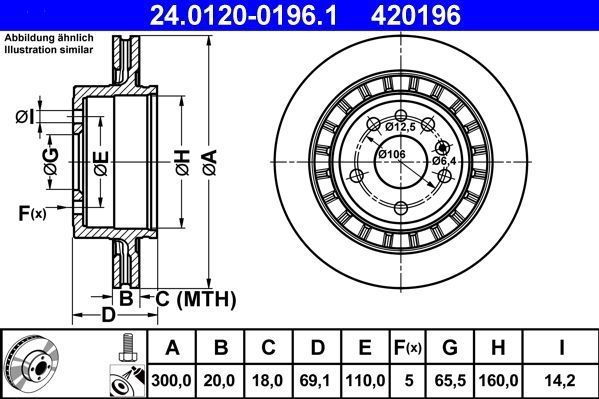ATE - Remschijf - Geventileerd - Achteras - 300 mm - 5 gaten - Gecoat