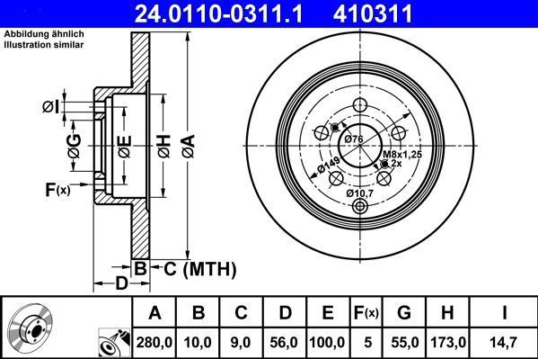 Toyota - Remschijf - Achter - 280 mm - Gecoat - Massief