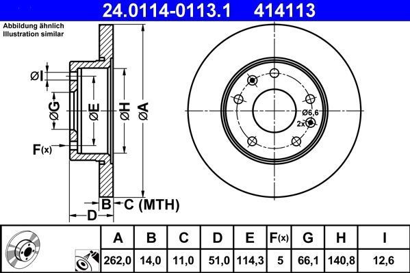 Land Rover - Ate 24.0114-0113.1 - Remschijf - Gecoat - Voor - Buitendiameter 262 mm