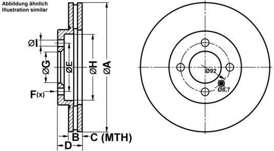 ATE - PowerDisc - Remschijf - Geventileerd - Vooras - Voor voertuigen met ABS