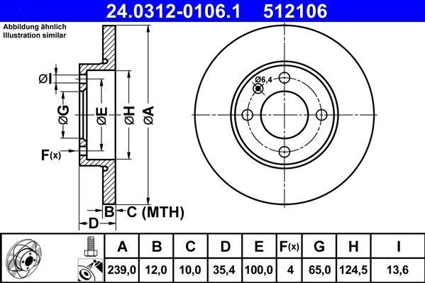 ATE - PowerDisc - Remschijf - Vooras - Gecoat - Buitendiameter 239 mm - Dikte 12 mm