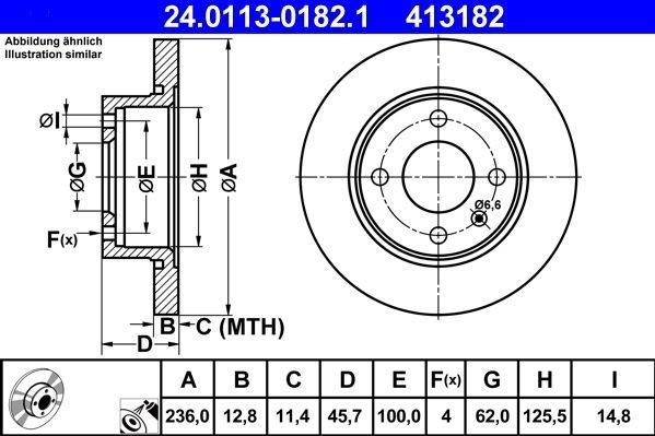 ATE - Remschijf - Gecoat - Vooras - 236 mm - 4 Gaten - 12,8 mm Dikte
