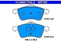 ATE - Remblokkenset - Set Assen - Vooras - 156,3 mm Breedte - 68,5 mm Hoogte - 20,4 mm Dikte