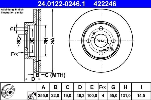 Toyota - Remschijf - Geventileerd - Buitendiameter 255 mm - Voor