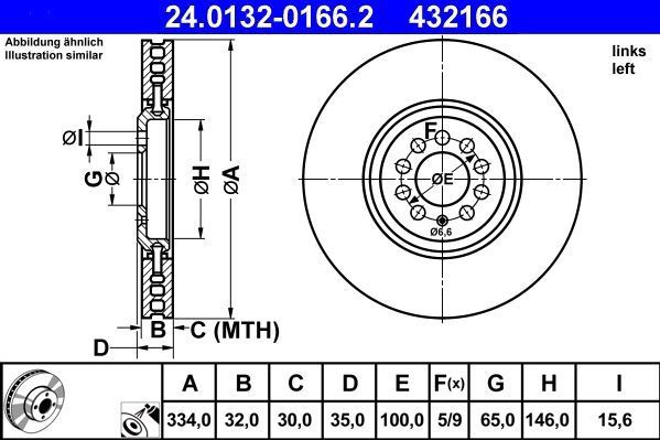 ATE - Remschijf - Geventileerd - Vooras Links - 334 mm - 32 mm Dikte