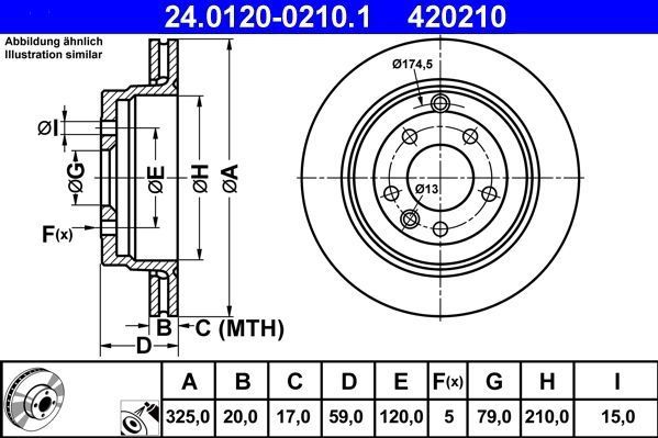 ATE - Remschijf - Geventileerd - Achteras - Voor LAND ROVER - 325 mm Buitendiameter